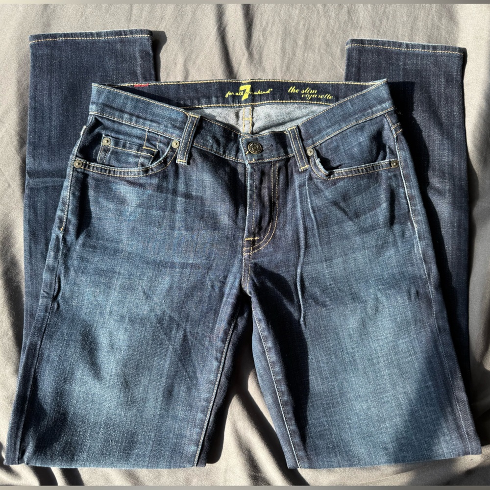 7 For All Mankind Women's Dark Blue Straight Leg Jeans